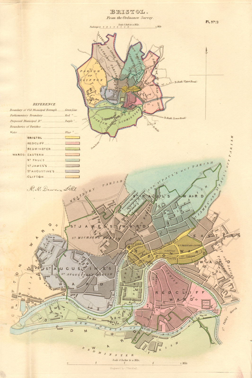 BRISTOL borough/town/city plan. Plate 2. BOUNDARY COMMISSION. DAWSON 1837 map